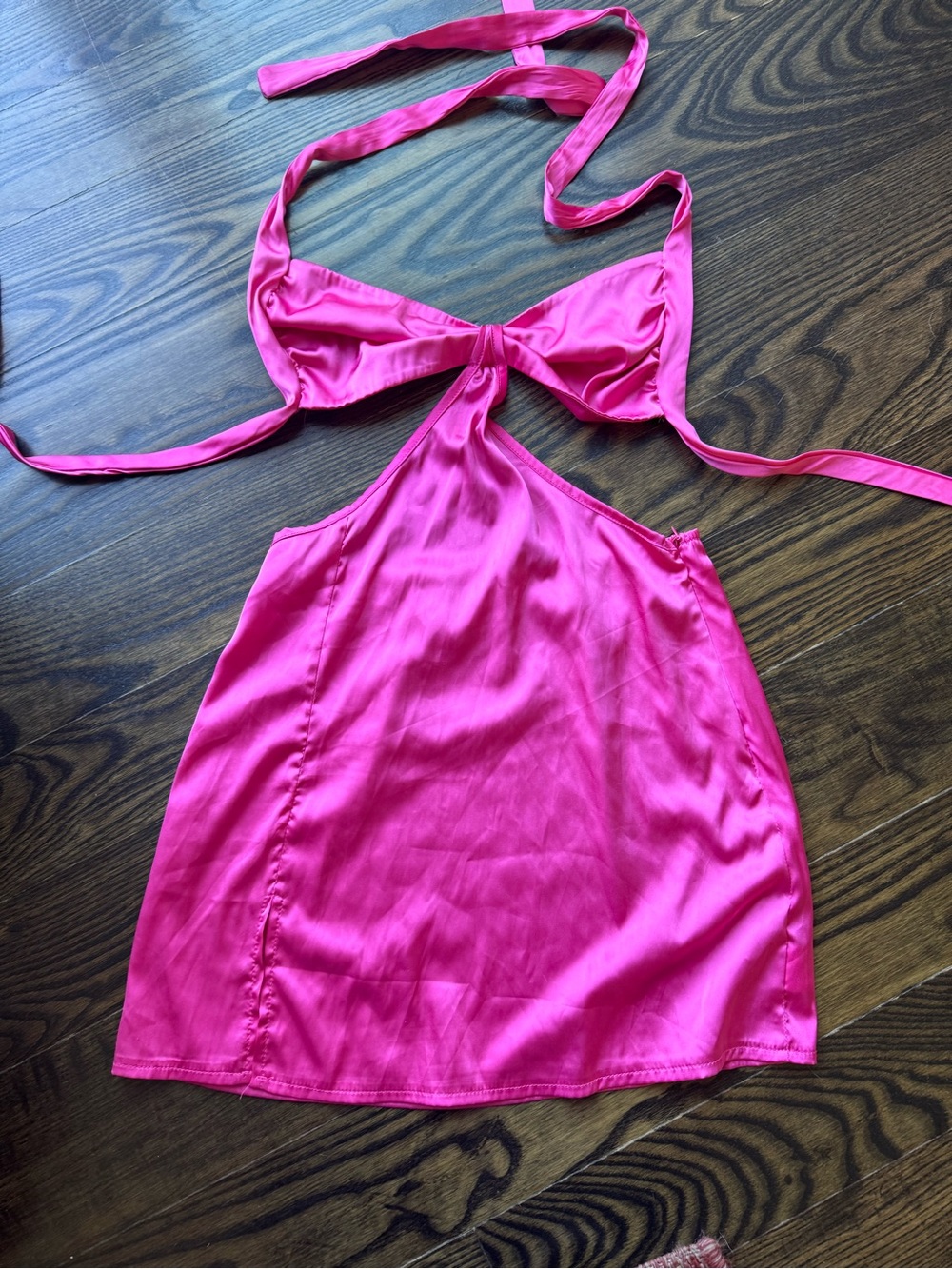 SHEIN Hot Pink Satin Halter Mini Dress